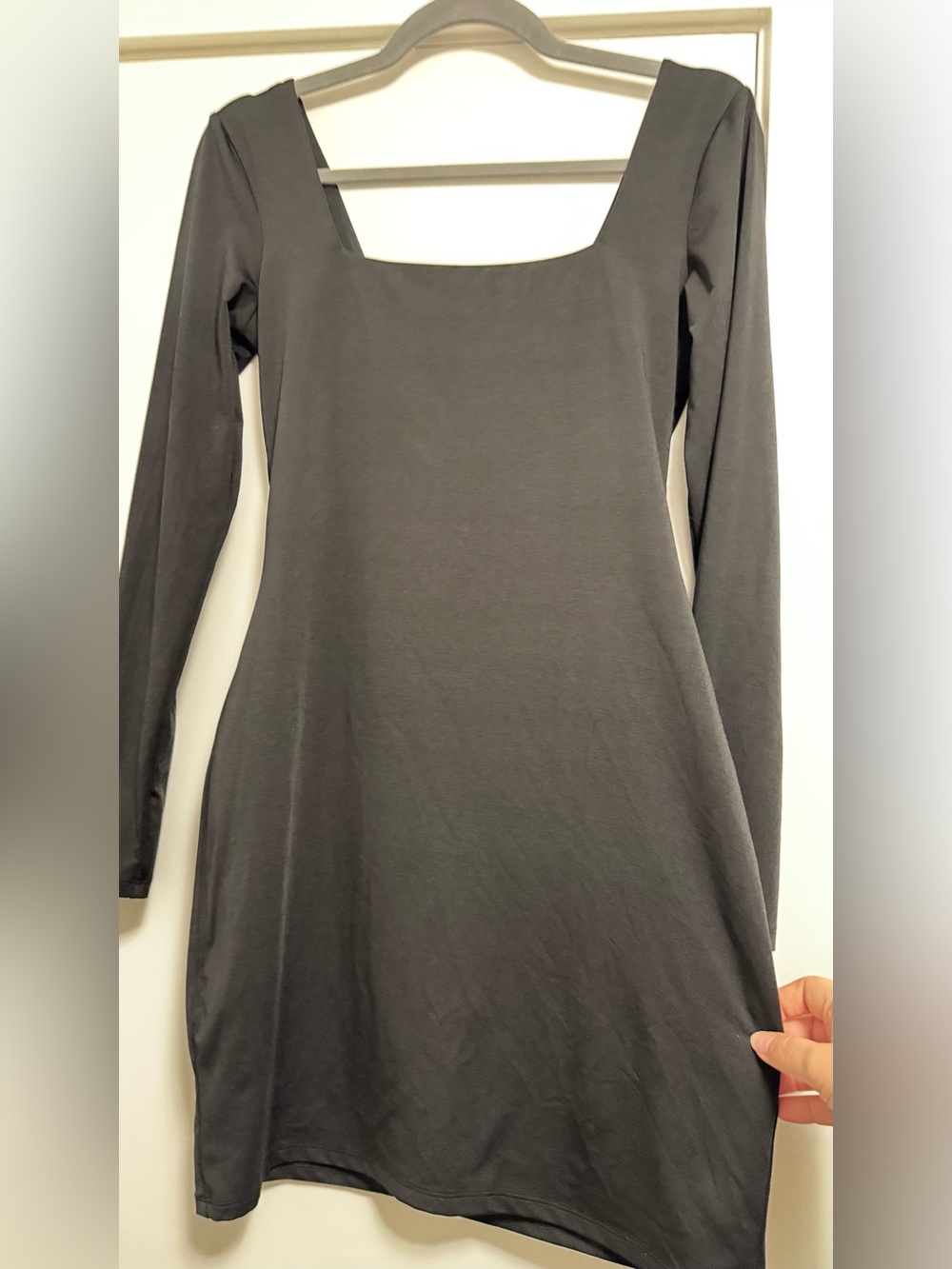 SWS Contour Women’s Black Dress Square-Neck Long Sleeve Bodycon Lined Size L